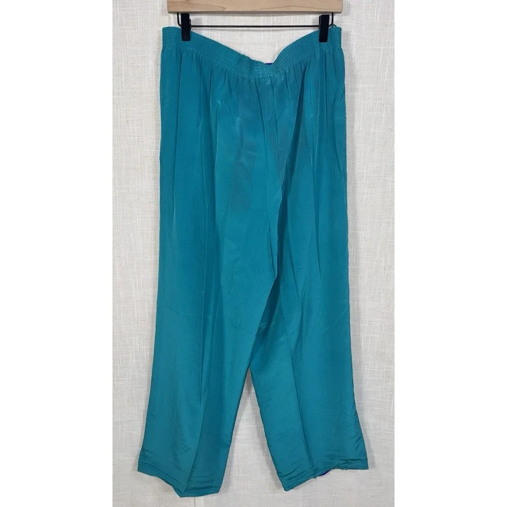 Vintage NWT Diane Gilman 100% Silk Blouse Reversible Pants Set Women's 2X Floral - Picture 7 of 16